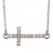 SIDEWAYS CZ CROSS SILVER PLATE 18" CHAIN