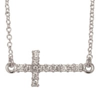 SIDEWAYS CZ CROSS SILVER PLATE 18" CHAIN SIDEWAYS CZ CROSS SILVER PLATE 18" CHAIN
