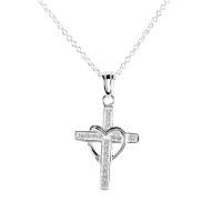 CZ CROSS DRAPED HEART 18" CHAIN CZ CROSS DRAPED HEART 18" CHAIN