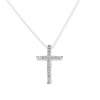 OPEN BOW CZ CROSS SILVER PLATE 18" CHAIN