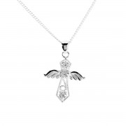 Necklace Angel Cross CZ Stones