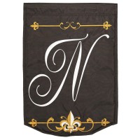2pk -Flag Monogram-N Black Polyester 13x18 - (Pack of 2)