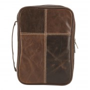 BIB COV BROWN CROSS STITCH LTHR LARGE
