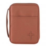 BIBL COV BROWN W/CROSS VINYL LG PRT