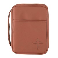 BIBL COV BROWN W/CROSS VINYL LG PRT