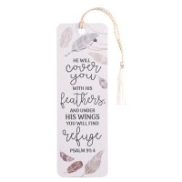 12pk -Tassel Bookmark He Wil Cover You Feather - Pack of 12