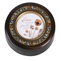 Music Box Round Jeweled Love Never Fails