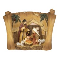 HOLY FAMILY IN CRECHE ON SCROLL 5.75"H