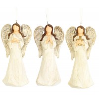 6pk -ANGEL ORNAMENT WOOD LOOK 3 ASSTED 5"H - Pack of 6
