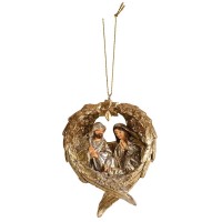 6pk -Ornament Holy Family In Gold Heart 4in - Pack of 6
