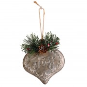 6pk -Ornament Heart Joy Resin Metal Look 4.5H - Pack of 6
