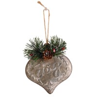 6pk -Ornament Heart Joy Resin Metal Look 4.5H - Pack of 6