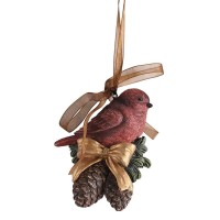 12pk -Ornament Redbird Pinecones Goldbow 3.5H - Pack of 12 12pk -Ornament Redbird Pinecones Goldbow 3.5H - Pack of 12