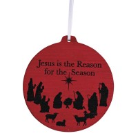 3pk -Ornament Wood Jesus Is Reason Red Black - Pack of 3 3pk -Ornament Wood Jesus Is Reason Red Black - Pack of 3