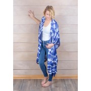 Women's Tie-Dyed Blue and White Kimono