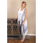 Women's White Fringed Sleeveless Wrap