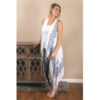 Women's White Fringed Sleeveless Wrap