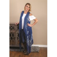 Women's Blue Fringed Sleeveless Wrap