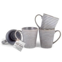 Ceramic Mugs (4Pk) General Grey Ribbed - Pack of 4 Ceramic Mugs (4Pk) General Grey Ribbed - Pack of 4