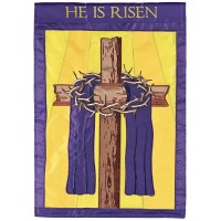 2pk -Flag Cross And Crown He Is Risen 13x18 - (Pack of 2)