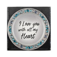 4pk -I Love You Teal Jeweled Coaster Set - Pack of 4