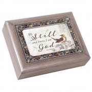 JEWELED MUSIC BOX BE STILL KNOW PEWTER