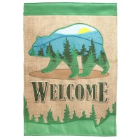 2pk -Flag Welcome Mountain Bear Burlap 29x42 - (Pack of 2)