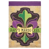2pk -Flag Happy Mardi Gras Burlap 29x42 - (Pack of 2)