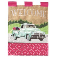 2pk -Flag Vintage Flower Truck Burlap 13x18 - (Pack of 2)