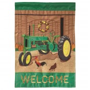 2pk -Flag Fall Tractor Burlap Polyester 13x18 - (Pack of 2)