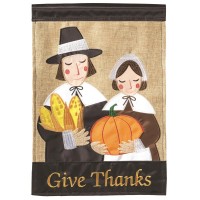 2pk -Flag Pilgrims Give Thanks Burlap 13x18 - (Pack of 2)