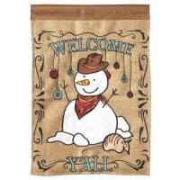 2pk -Flag Welcome Yall Snowman Burlap 13x18 - (Pack of 2)