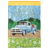 2pk -Flag Summer Flower Truck Burlap 13x18 - (Pack of 2)