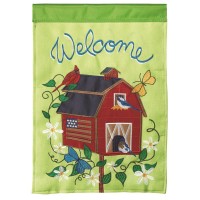 2pk -Flag Barn Birdhouse Welcome Burlap 13x18 - (Pack of 2)