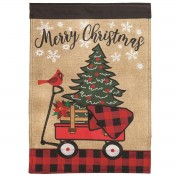 2pk -Flag Christmas Red Wagon Polyester 13x18 - (Pack of 2)