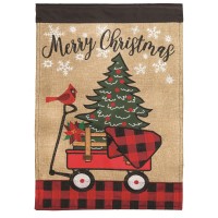 2pk -Flag Christmas Red Wagon Polyester 13x18 - (Pack of 2)