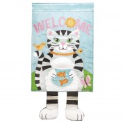 2pk -Crazy Leg Cat Welcome Polyester - (Pack of 2)