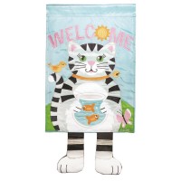 2pk -Crazy Leg Cat Welcome Polyester - (Pack of 2)
