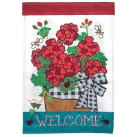 2pk -Flag Welcome Geraniums Burlap 13x18 - (Pack of 2)