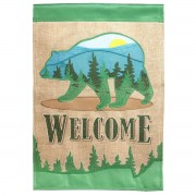 2pk -Flag Welcome Mountain Bear Burlap 13x18 - (Pack of 2)