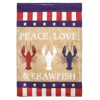 2pk -Flag Peace Love Crawfish Burlap 13x18 - (Pack of 2)