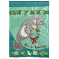 2pk -Flag Christmas Manatee Polyester 13x18 - (Pack of 2)