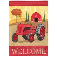 2pk -Flag Welcome Red Fall Tractor 13x18 - (Pack of 2)