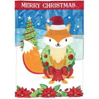 2pk -Flag Merry Christmas Fox Polyester 13x18 - (Pack of 2)