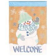2pk -Flag Snowman Welcome Burlap 13x18 - (Pack of 2)
