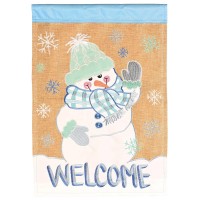 2pk -Flag Snowman Welcome Burlap 13x18 - (Pack of 2)