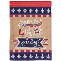 2pk -Flag Happy July 4th Fleur-De-Lis 13x18 - (Pack of 2)