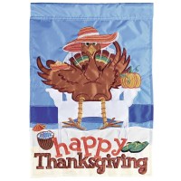 2pk -Flag Happy Thanksgiving Beach Turkey - (Pack of 2)