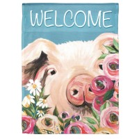 2pk -Flag Welcome Pig Floral Polyester 13x18 - (Pack of 2)