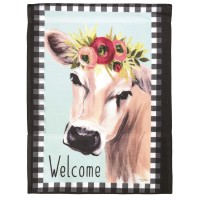 2pk -Flag Welcome Cow Floral Polyester 13x18 - (Pack of 2)